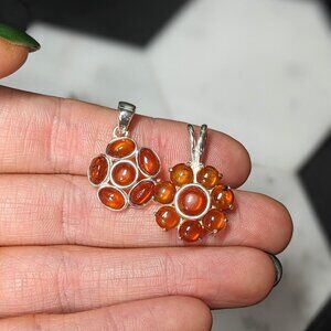 Amber Pendant in Solid Vermeil | Oval & Round Shape | Cabochon Cut